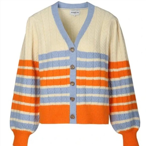 NWT Frnch Paris Margarida Cardigan Multicolor Wool Blend Stripe - Picture 5 of 10